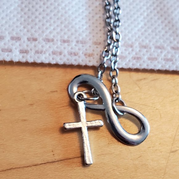 18" Silver Tone Infinity Cross Pendant Necklace - Picture 3 of 4